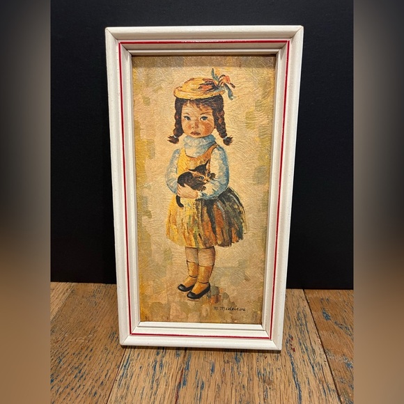 📍🧡M. MEDEIROS – Pair of Framed Vintage Prints – Girls with Swing & - Picture 5 of 7